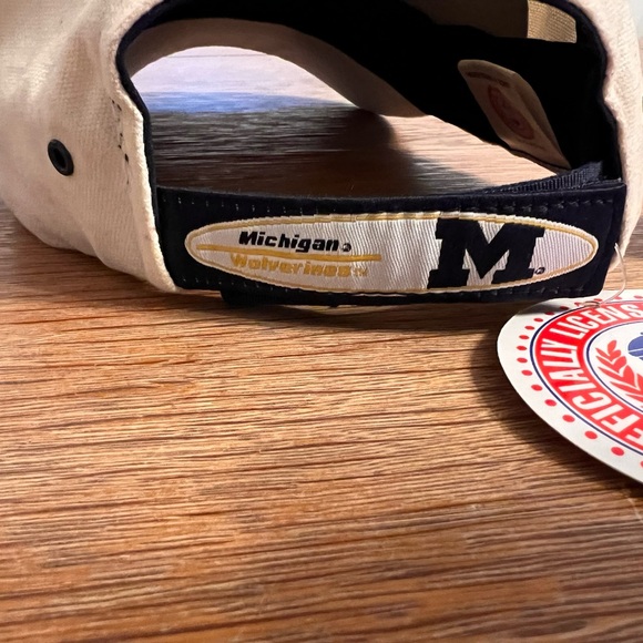 Vintage Michigan Wolverines Unisex Gold Blue Cream Football Ball Hat with Tags - Picture 3 of 10